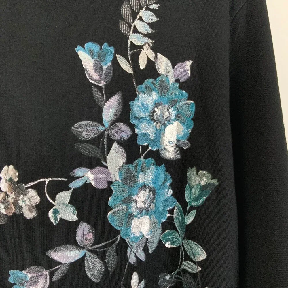 New Sisley Women's Black T-Shirt Floral Print Sz M - Picture 7 of 16